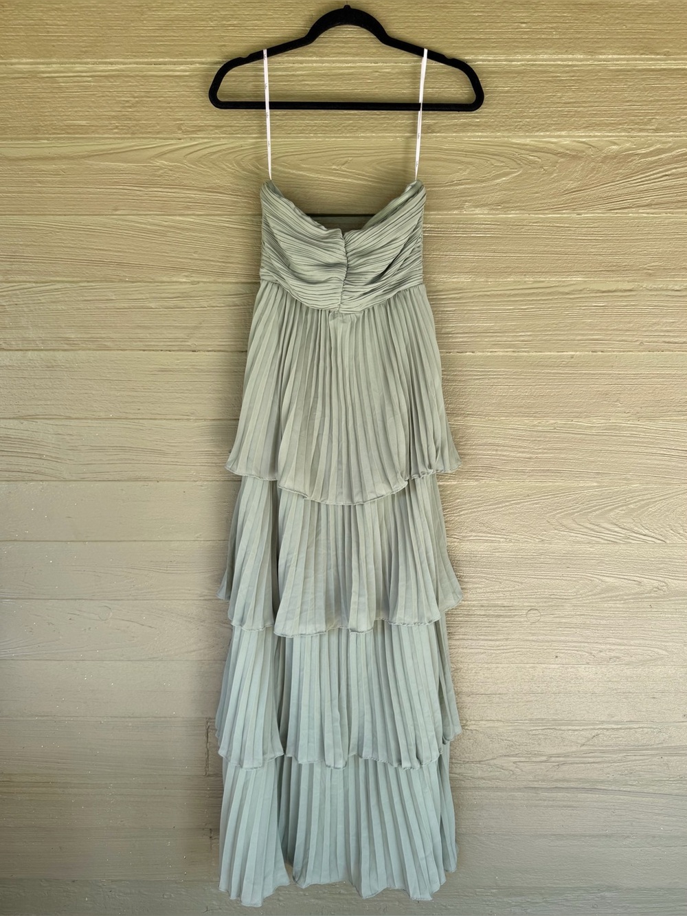 Seriously Sensational Strapless Tiered Maxi Dress in Sage Brush